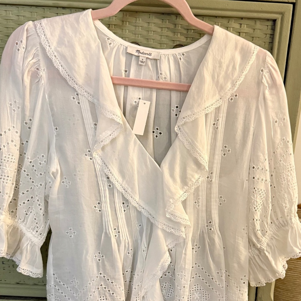 Sold out Madewell White Cotton/Lace Shirt • SZ S